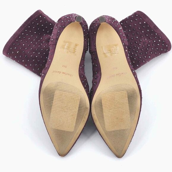 New Charles David Personal Rhinestone Booties Ankle Boots Women 5 Purple Suede - Picture 9 of 11